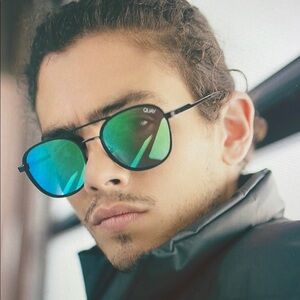Quay Australia Black and Green Aviator Sunglasses